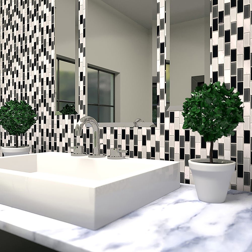 Elida Ceramica Midnight 12-in x 12-in Glossy Glass/Stone Marble Subway Mosaic Wall Tile (0.87-sq ft Piece) - Image 2