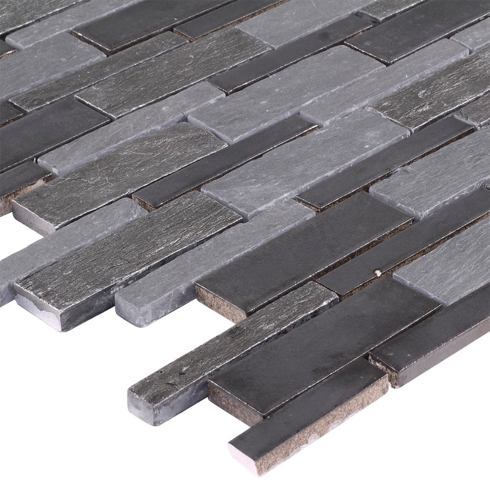 Elida Ceramica Dark Mountain 12-in x 12-in Crackled Natural Slate Linear Mosaic Wall Tile (0.98-sq ft Piece) - Image 3