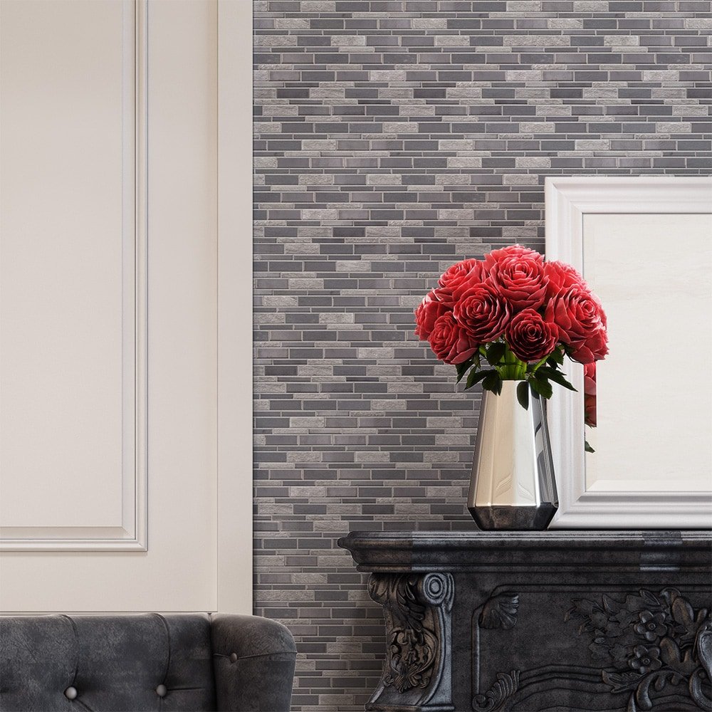 Elida Ceramica Dark Mountain 12-in x 12-in Crackled Natural Slate Linear Mosaic Wall Tile (0.98-sq ft Piece) - Image 5