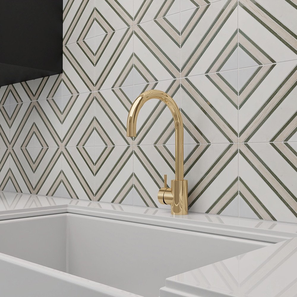 Boutique Stone Byzantine Squares Beige 8-in x 8-in Polished Natural Marble Diamond Mosaic Wall Tile (0.43-sq ft Piece) - Image 2