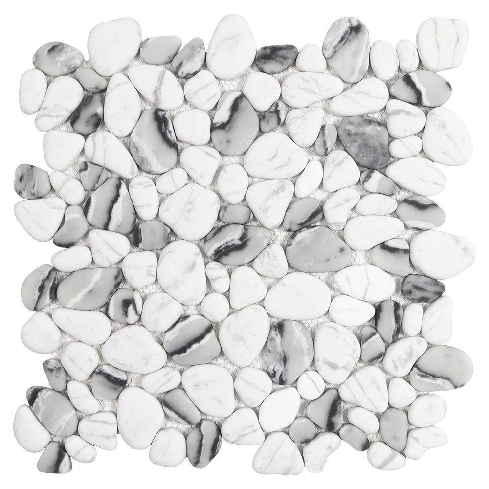 Elida Ceramica Pebble Creek Marble 12-in x 12-in Carrara-look Glass Pebble Mosaic Floor and Wall Tile (0.99-sq ft Piece) - Image 5