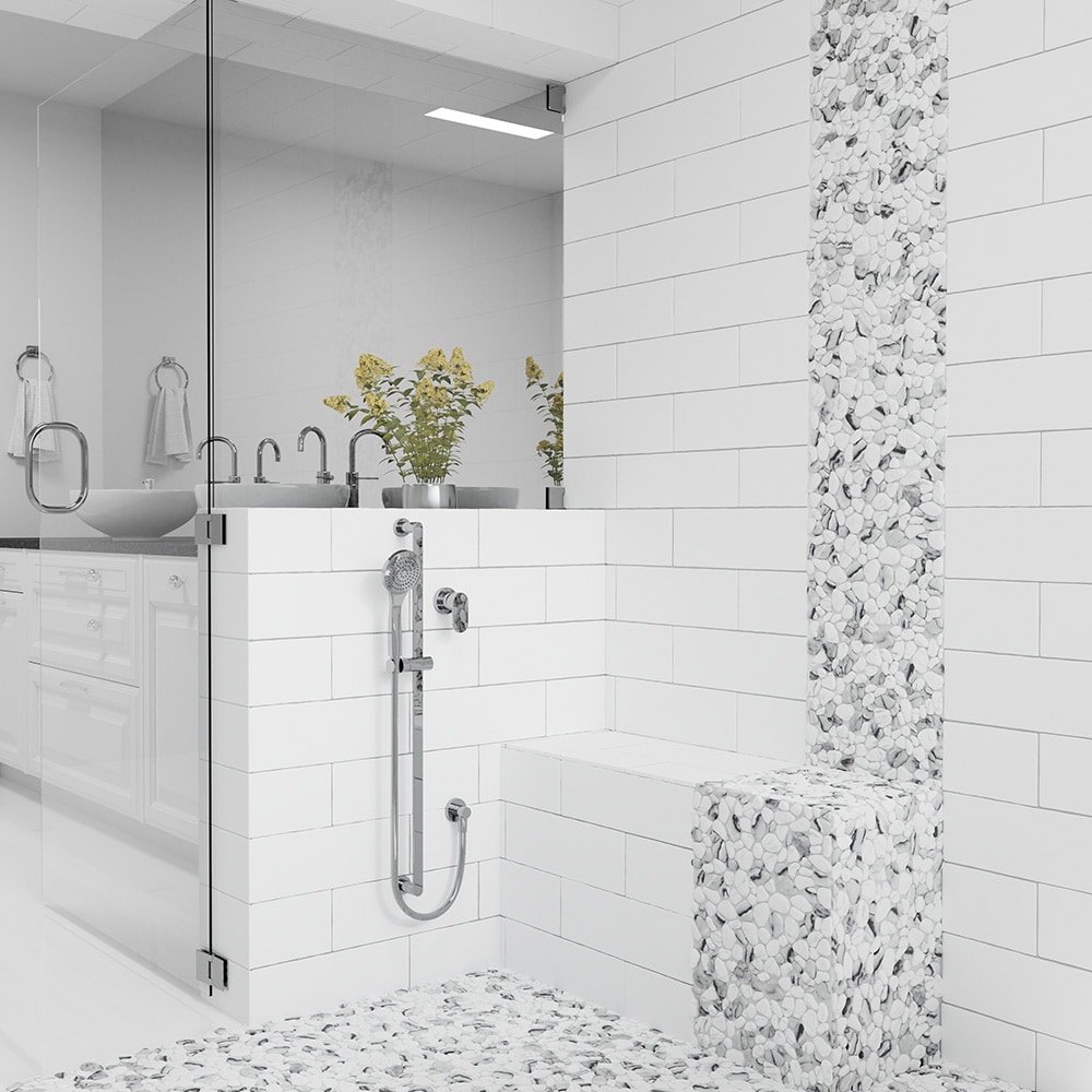 Elida Ceramica Pebble Creek Marble 12-in x 12-in Carrara-look Glass Pebble Mosaic Floor and Wall Tile (0.99-sq ft Piece) - Image 2