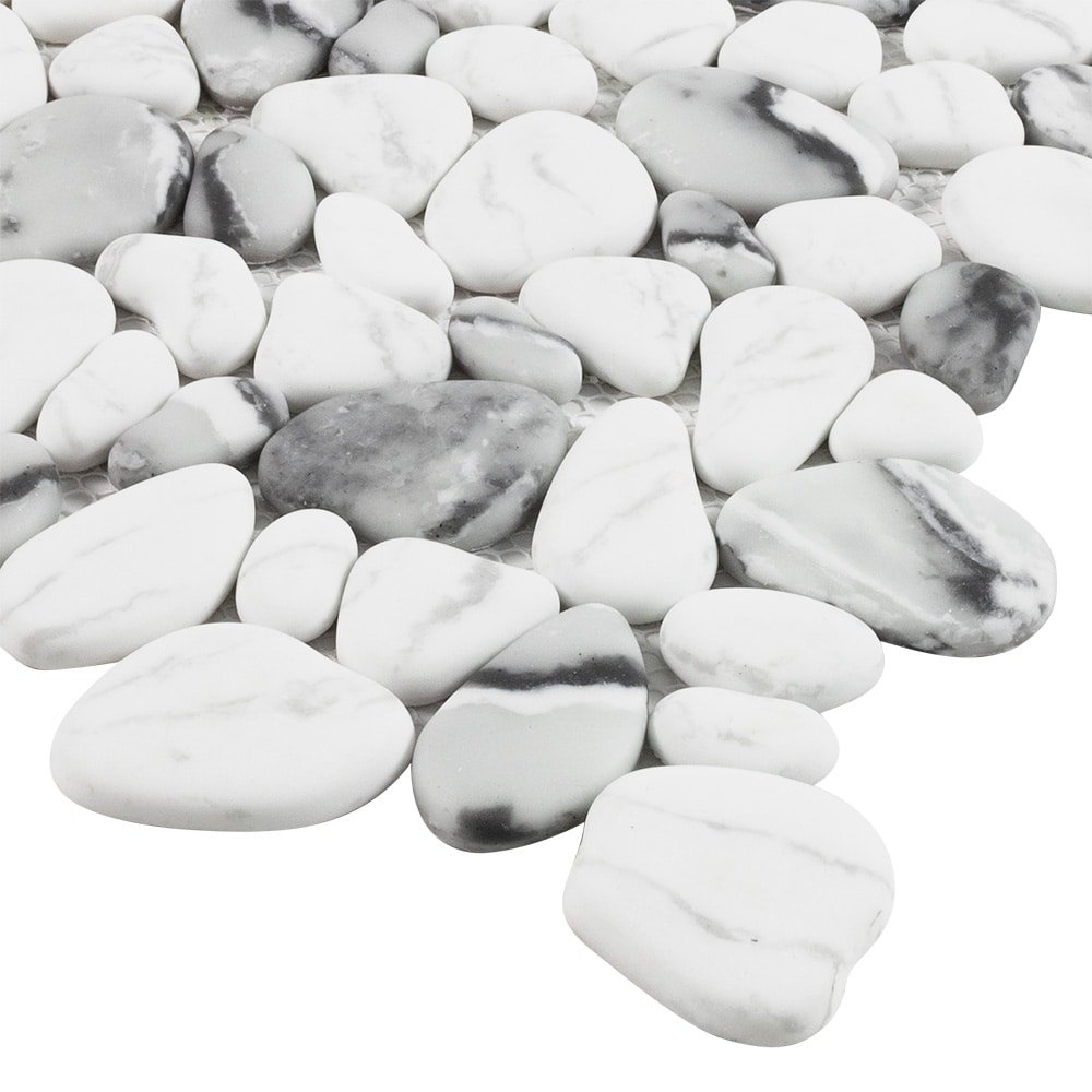 Elida Ceramica Pebble Creek Marble 12-in x 12-in Carrara-look Glass Pebble Mosaic Floor and Wall Tile (0.99-sq ft Piece) - Image 3