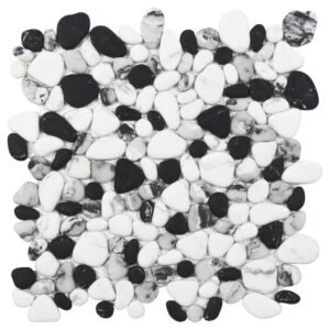 Elida Ceramica Black Tie 12-in x 12-in Carrara-Look Recycled Glass Pebble Mosaic Floor and Wall Tile (0.998-sq ft Piece)