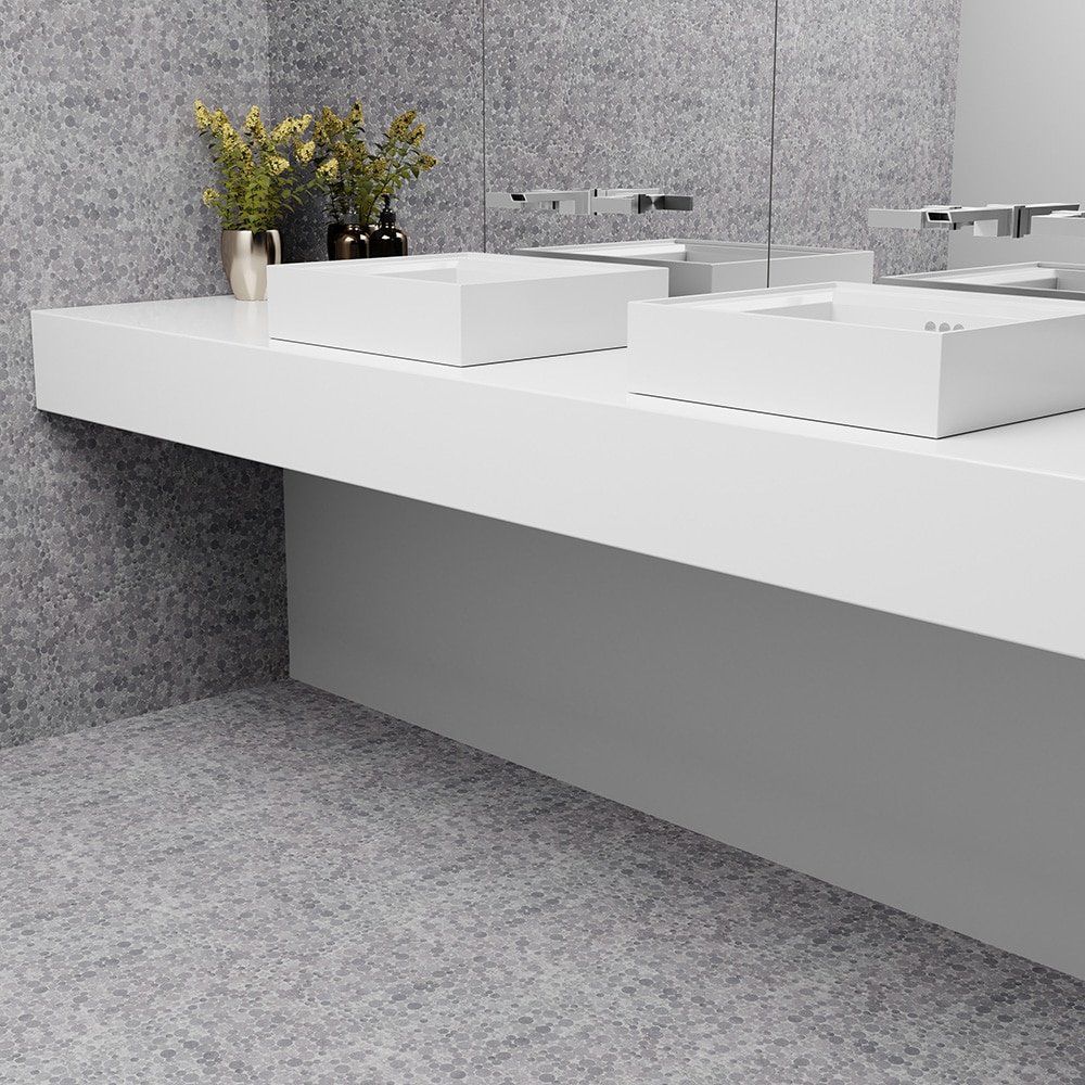 Elida Ceramica Charcoal cirque grey 12-in x 12-in Glazed Recycled glass Pebble Mosaic Floor and Wall Tile (0.998-sq ft Piece) - Image 2