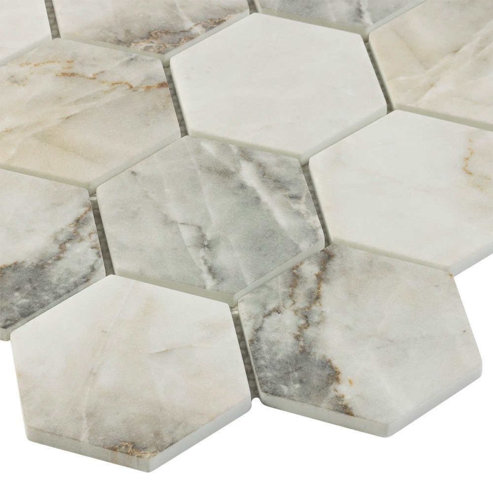 Elida Ceramica Stoneridge Hex White Gray 10-in x 12-in Matte Recycled glass Hexagon Mosaic Floor and Wall Tile (0.851-sq ft Piece) - Image 3