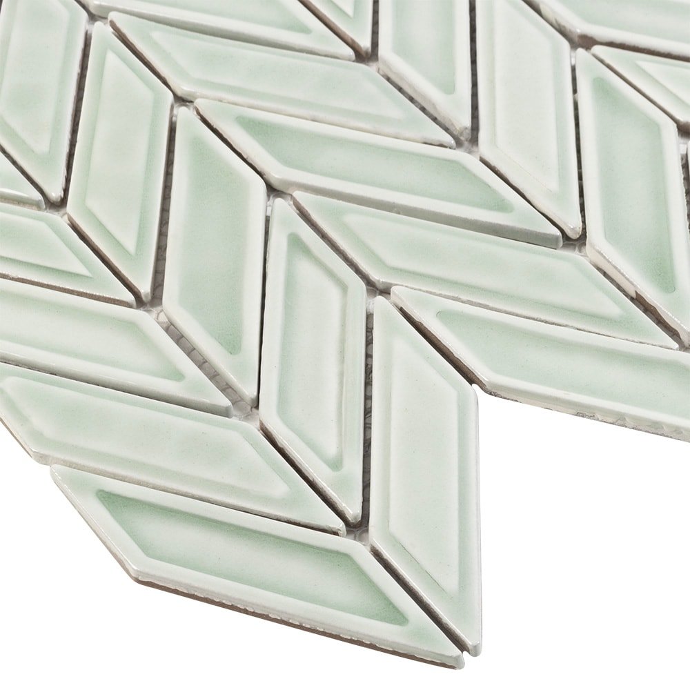 Boutique Portofino Sage Green 11-in x 12-in Glazed Ceramic Chevron Mosaic Wall Tile (0.957-sq ft Piece) - Image 3