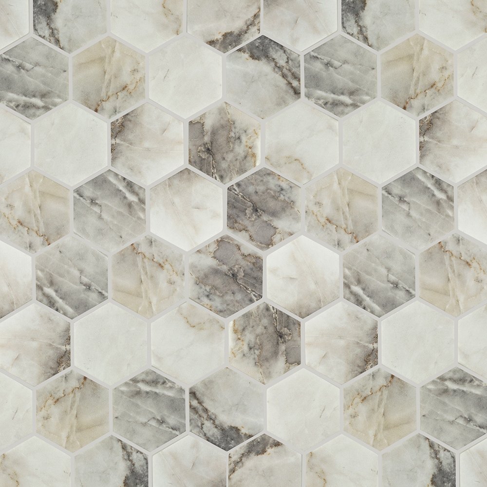 Elida Ceramica Stoneridge Hex White Gray 10-in x 12-in Matte Recycled glass Hexagon Mosaic Floor and Wall Tile (0.851-sq ft Piece)