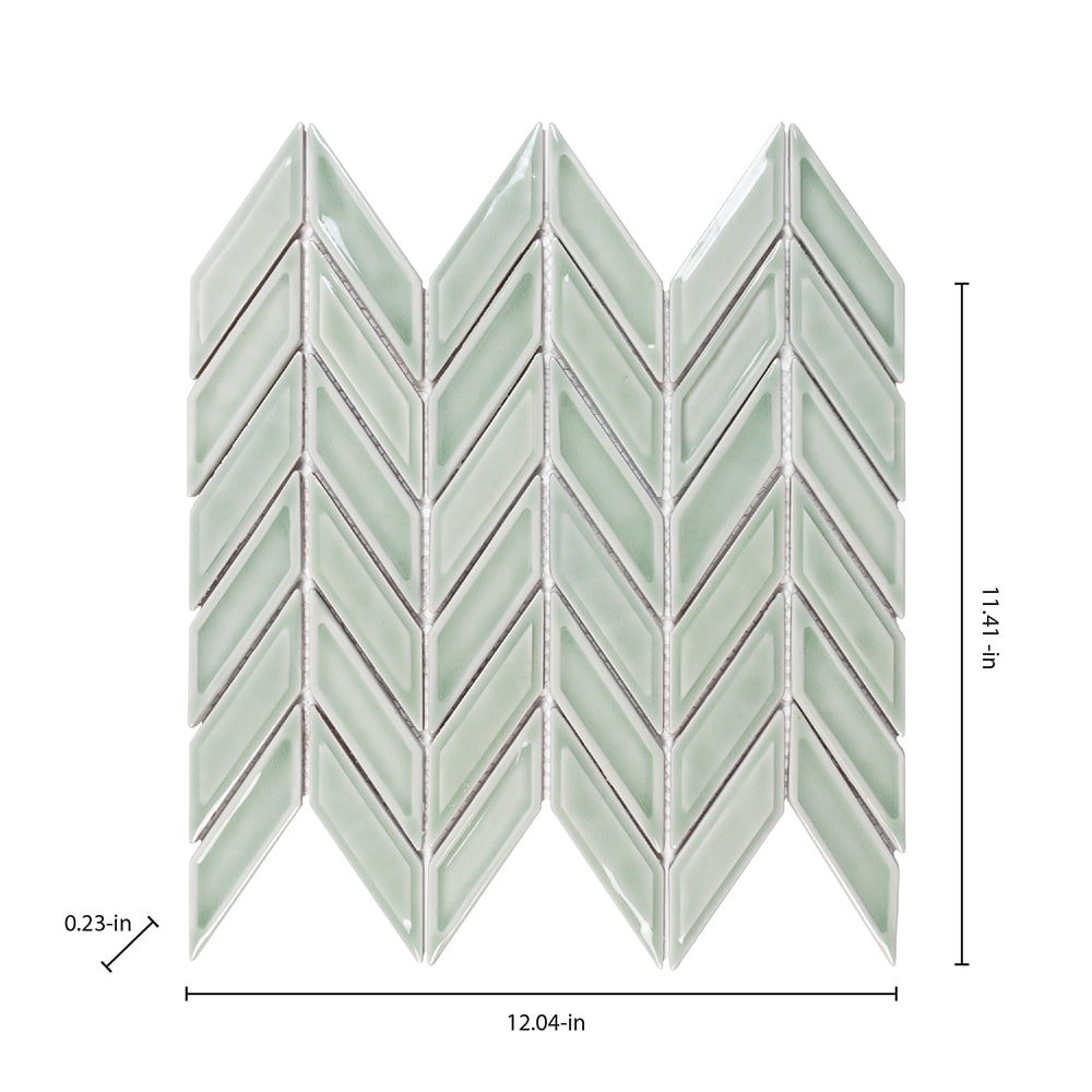 Boutique Portofino Sage Green 11-in x 12-in Glazed Ceramic Chevron Mosaic Wall Tile (0.957-sq ft Piece) - Image 5