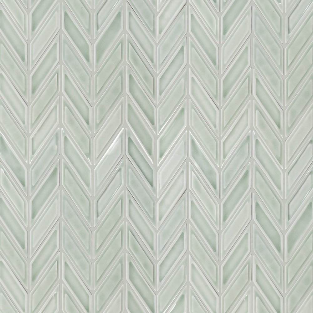 Boutique Portofino Sage Green 11-in x 12-in Glazed Ceramic Chevron Mosaic Wall Tile (0.957-sq ft Piece)