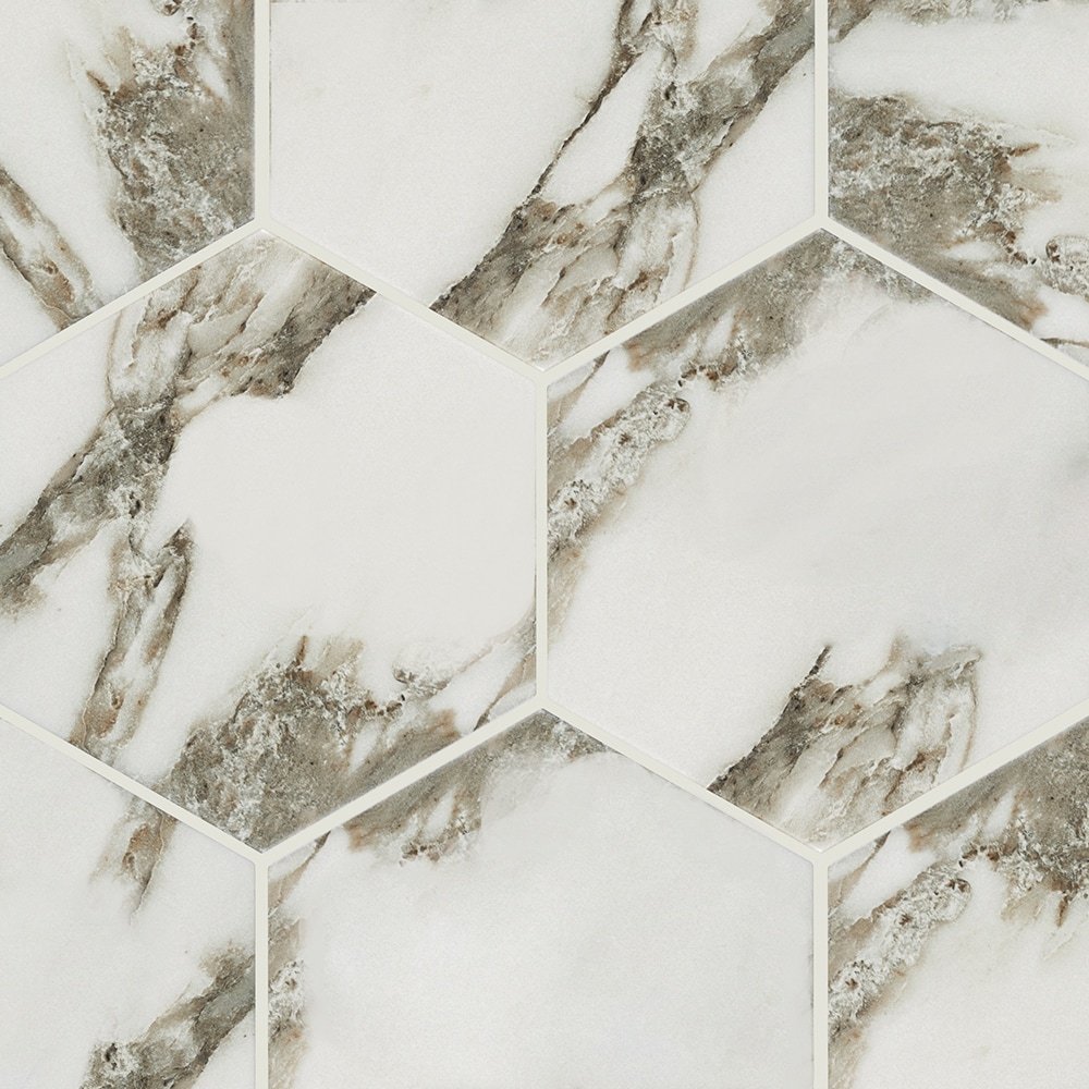 Arabescato 8-in x 9-in Matte Porcelain Hexagon Floor and Wall Tile ( 9.024-sq ft Carton) - Image 2