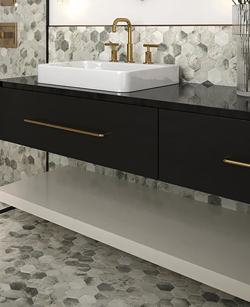 Elida Ceramica Stoneridge Hex White Gray 10-in x 12-in Matte Recycled glass Hexagon Mosaic Floor and Wall Tile (0.851-sq ft Piece) - Image 4