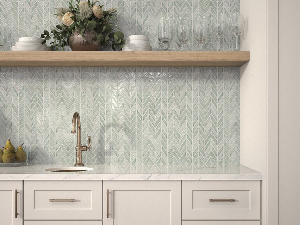 Boutique Portofino Sage Green 11-in x 12-in Glazed Ceramic Chevron Mosaic Wall Tile (0.957-sq ft Piece) - Image 2