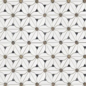 Boutique Stone Waterjet La Fleur White 11-in x 12-in Honed Natural Marble Pinwheel Mosaic Wall Tile (0.9-sq ft Piece)