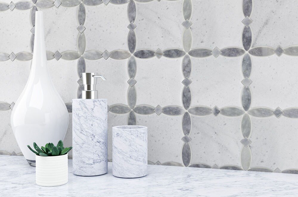 Boutique Stone Waterjet Chantilly Lace Gray 13-in x 13-in Polished Natural Marble Mosaic Floor and Wall Tile (1.171-sq ft Piece) - Image 5