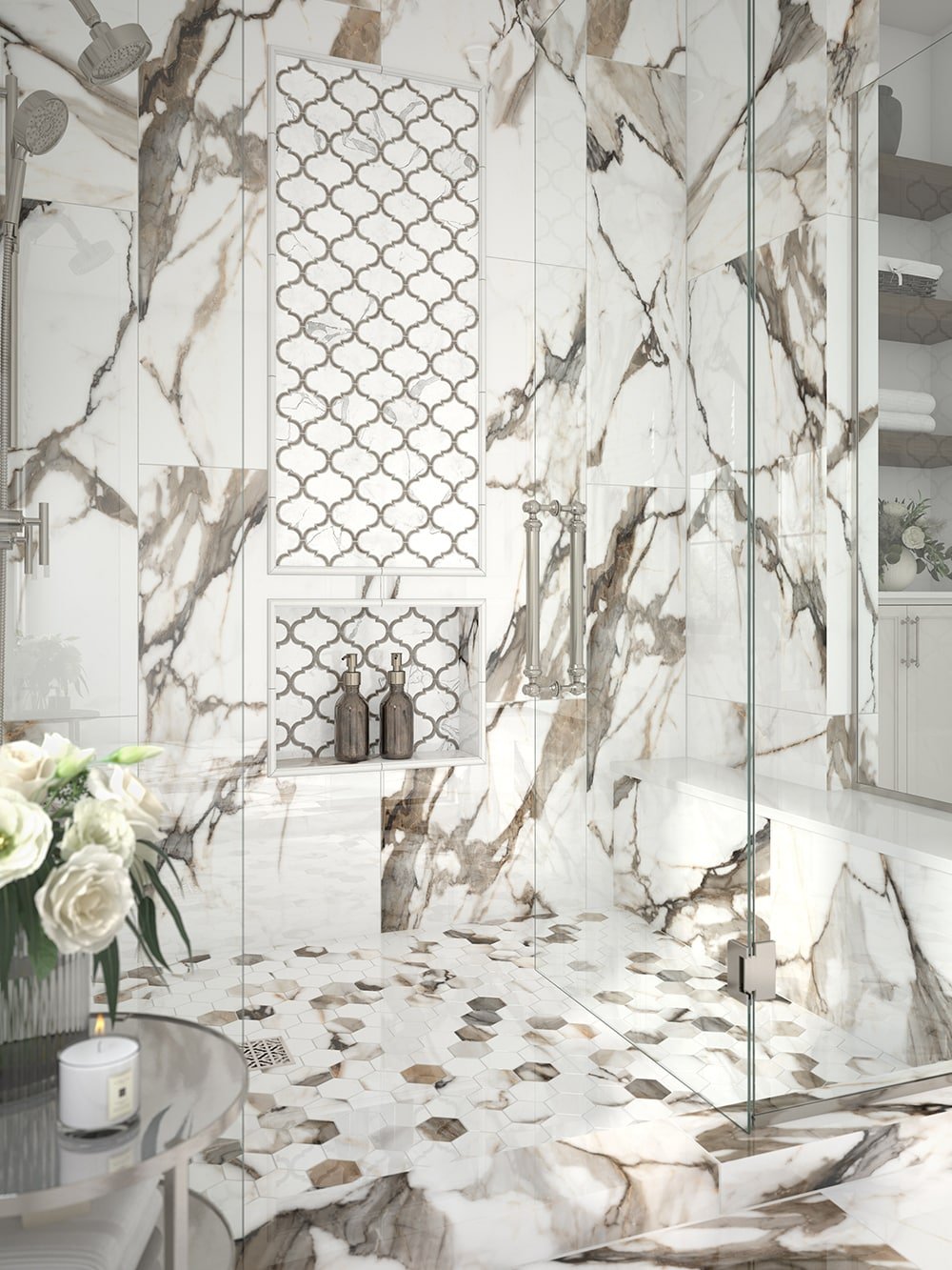 Elida Ceramica Waterjet Arabesque White 10-in x 13-in Polished Porcelain Arabesque Mosaic Wall Tile (0.87-sq ft Piece) - Image 5