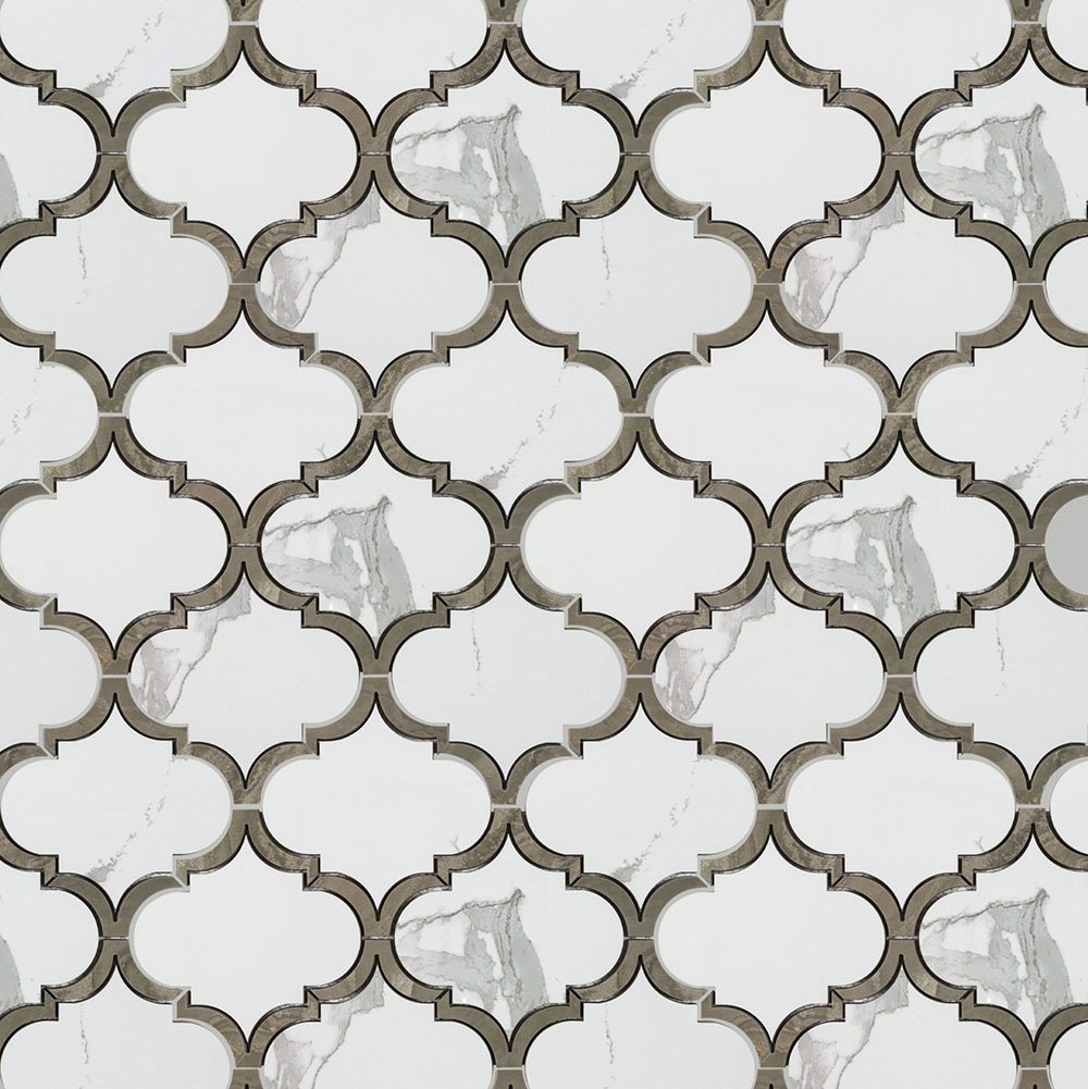Elida Ceramica Waterjet Arabesque White 10-in x 13-in Polished Porcelain Arabesque Mosaic Wall Tile (0.87-sq ft Piece)