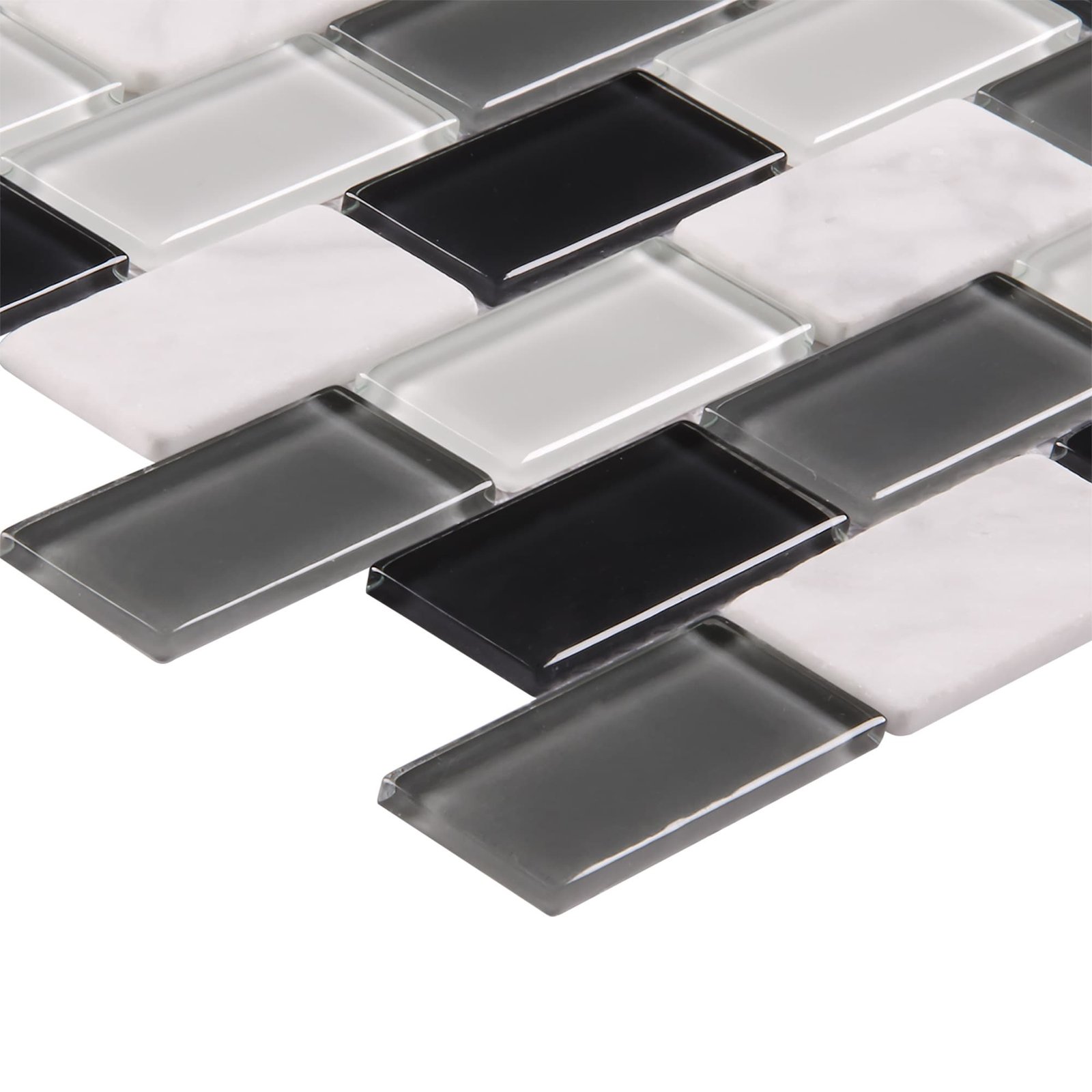 Elida Ceramica Midnight 12-in x 12-in Glossy Glass/Stone Marble Subway Mosaic Wall Tile (0.87-sq ft Piece) - Image 3