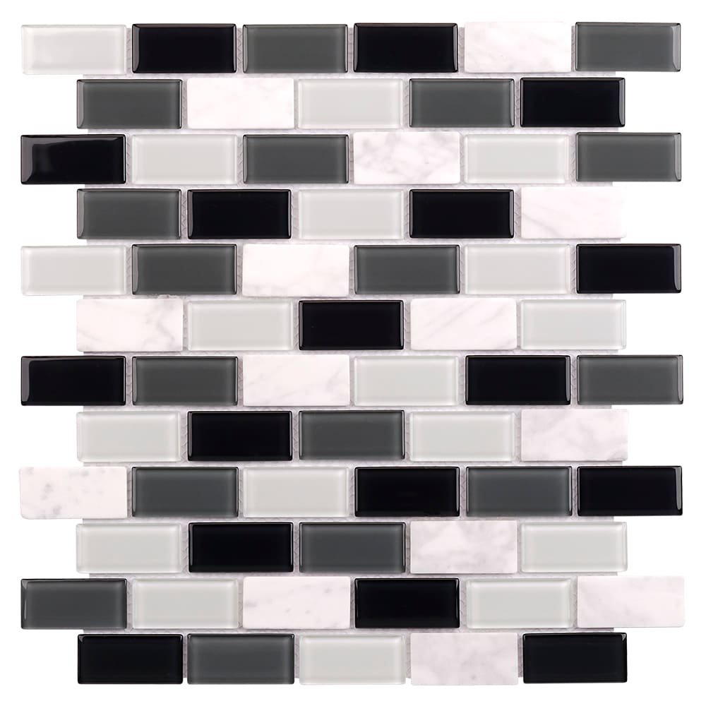 Elida Ceramica Midnight 12-in x 12-in Glossy Glass/Stone Marble Subway Mosaic Wall Tile (0.87-sq ft Piece) - Image 5