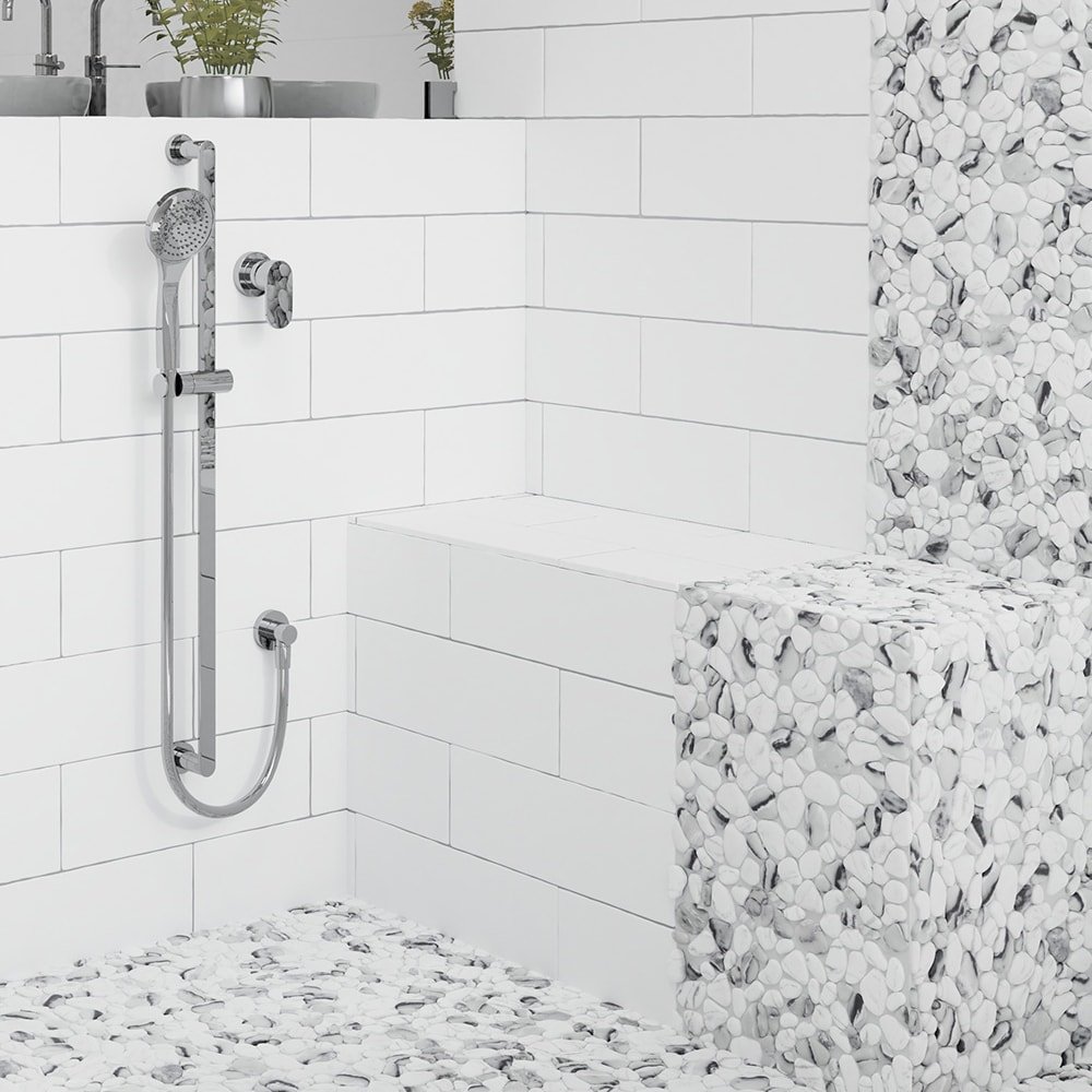 Elida Ceramica Pebble Creek Marble 12-in x 12-in Carrara-look Glass Pebble Mosaic Floor and Wall Tile (0.99-sq ft Piece) - Image 4