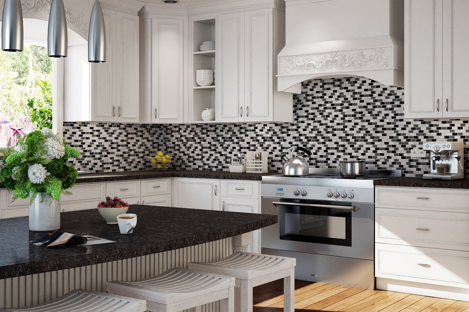 Elida Ceramica Midnight 12-in x 12-in Glossy Glass/Stone Marble Subway Mosaic Wall Tile (0.87-sq ft Piece) - Image 4