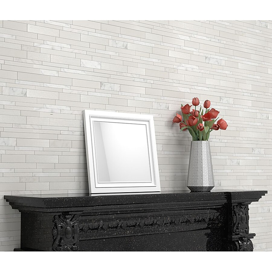 Peel&Stick Mosaics Grecian gray and white 12-in x 16-in Glossy Glass/Stone Marble Linear Mosaic Wall Tile ( 0.968-sq ft Piece ) - Image 3