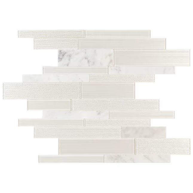 Peel&Stick Mosaics Grecian gray and white 12-in x 16-in Glossy Glass/Stone Marble Linear Mosaic Wall Tile ( 0.968-sq ft Piece ) - Image 4