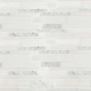 Peel&Stick Mosaics Grecian gray and white 12-in x 16-in Glossy Glass/Stone Marble Linear Mosaic Wall Tile ( 0.968-sq ft Piece )