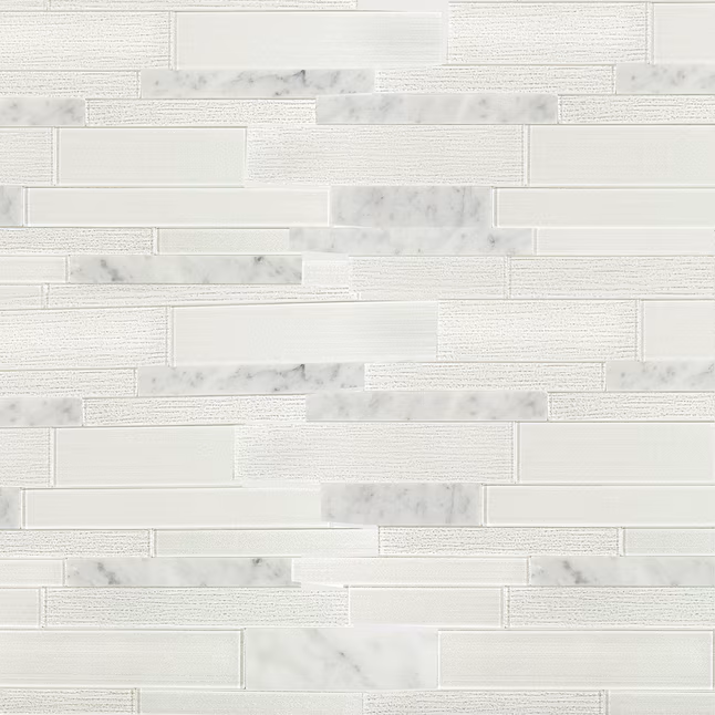 Peel&Stick Mosaics Grecian gray and white 12-in x 16-in Glossy Glass/Stone Marble Linear Mosaic Wall Tile ( 0.968-sq ft Piece )