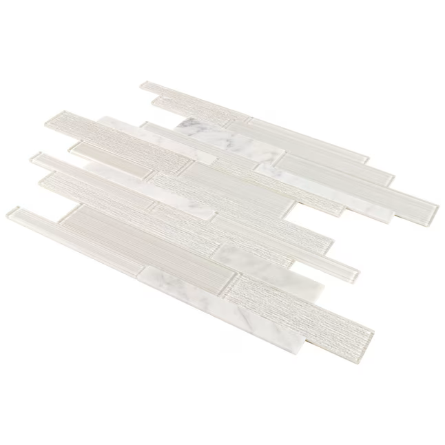 Peel&Stick Mosaics Grecian gray and white 12-in x 16-in Glossy Glass/Stone Marble Linear Mosaic Wall Tile ( 0.968-sq ft Piece ) - Image 5