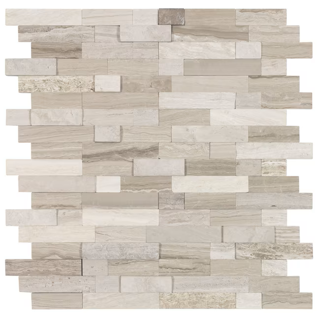 Peel&Stick Mosaics Rustic Dune Beige 12-in x 12-in Multi-finish Natural Marble Linear Mosaic Wall Tile (0.879-sq ft Piece) - Image 4