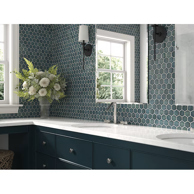 Boutique Jade Green 11-in x 13-in Glazed Porcelain Patterned Hexagon Mosaic Floor and Wall Tile (0.83-sq ft Piece) - Image 4