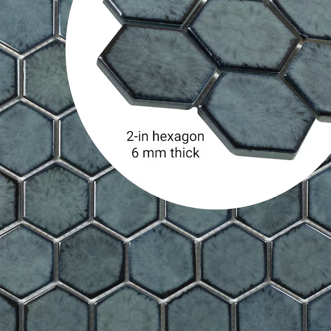 Boutique Jade Green 11-in x 13-in Glazed Porcelain Patterned Hexagon Mosaic Floor and Wall Tile (0.83-sq ft Piece) - Image 6