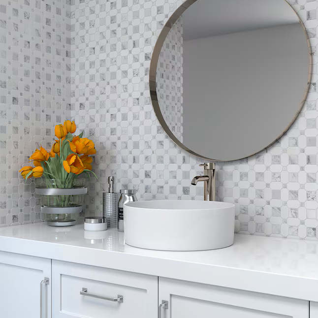 Elida Ceramica Astor Lane 12-in x 12-in Polished Natural stone Marble Marble look Basketweave Mosaic Floor and Wall Tile (0.88-sq ft Piece) - Image 2