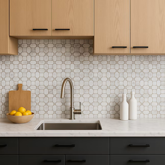 Elida Ceramica Astor Lane 12-in x 12-in Polished Natural stone Marble Marble look Basketweave Mosaic Floor and Wall Tile (0.88-sq ft Piece) - Image 3