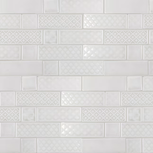 Boutique Ceramic White 9-in x 15-in Glazed Ceramic Subway Mosaic Wall Tile (0.95-sq ft Piece)