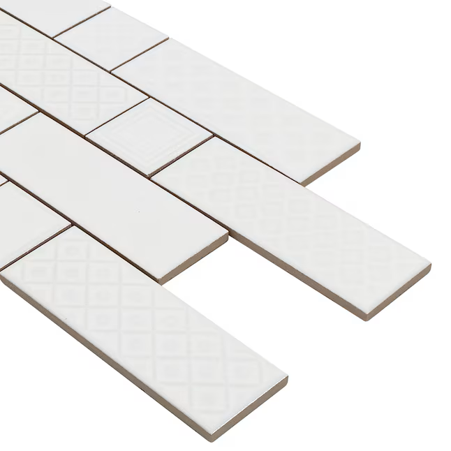 Boutique Ceramic White 9-in x 15-in Glazed Ceramic Subway Mosaic Wall Tile (0.95-sq ft Piece) - Image 4