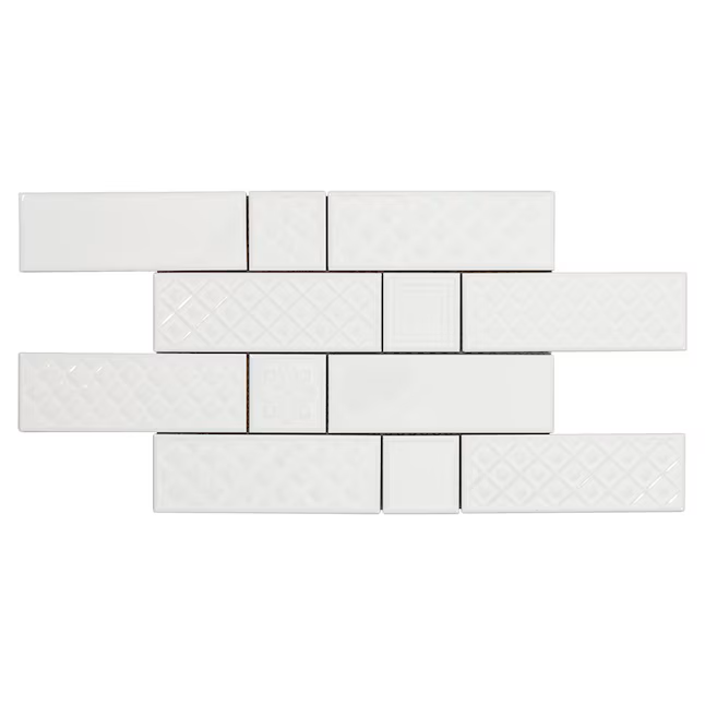 Boutique Ceramic White 9-in x 15-in Glazed Ceramic Subway Mosaic Wall Tile (0.95-sq ft Piece) - Image 2