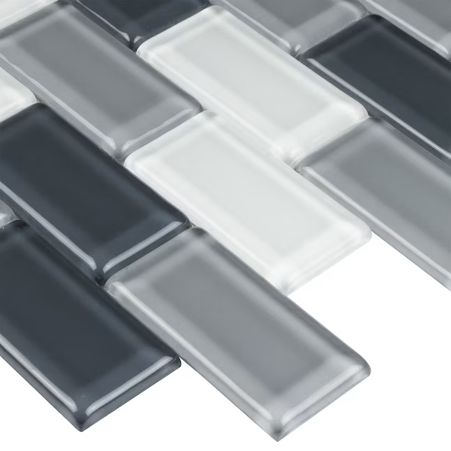 Elida Ceramica Pure Deep Sea 12-in x 12-in Glossy Glass Patterned Linear Mosaic Wall Tile (0.953-sq ft Piece) - Image 6