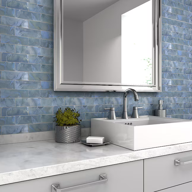 Elida Ceramica Blue 12-in x 12-in Glossy Glass Subway Mosaic Wall Tile (1.06-sq ft Piece) - Image 3