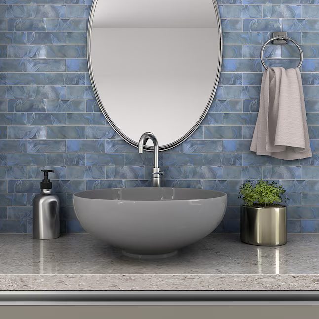 Elida Ceramica Blue 12-in x 12-in Glossy Glass Subway Mosaic Wall Tile (1.06-sq ft Piece) - Image 4