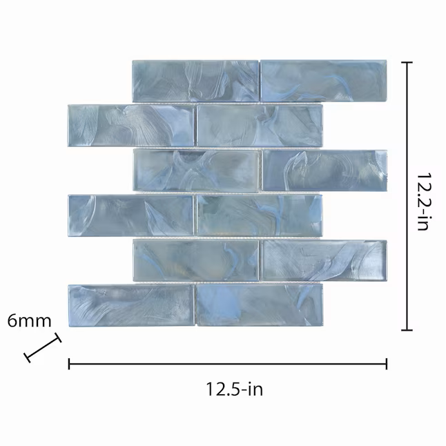 Elida Ceramica Blue 12-in x 12-in Glossy Glass Subway Mosaic Wall Tile (1.06-sq ft Piece) - Image 8