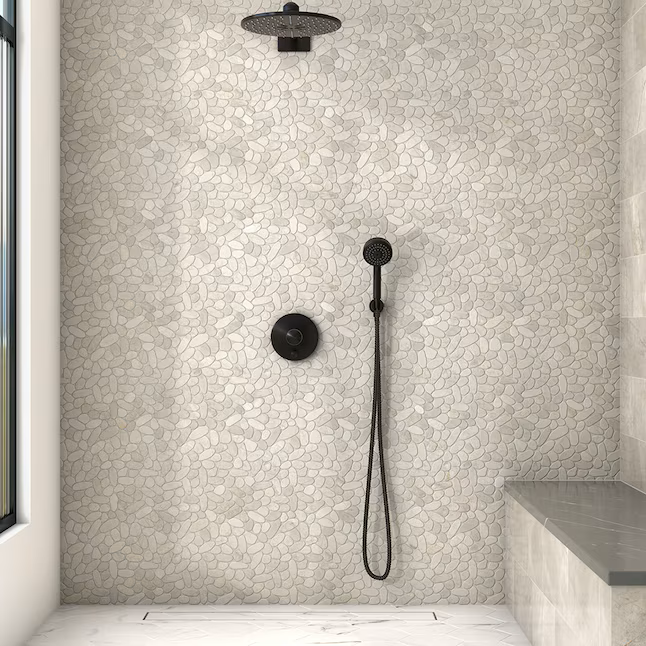 Elida Ceramica Pebble Beach White 12-in x 12-in Honed Natural stone Marble/limestone Pebble Mosaic Floor and Wall Tile (0.968-sq ft Piece) - Image 3
