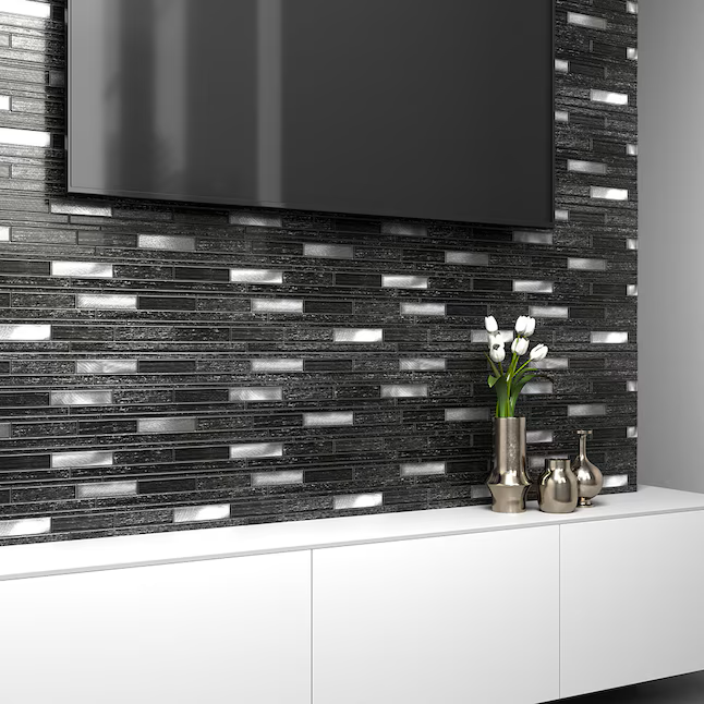 Elida Ceramica Sparkling Nights Mosaic 12-in x 12-in Multi-finish Glass/Metal Patterned Linear Mosaic Wall Tile (1.0-sq ft Piece) - Image 4