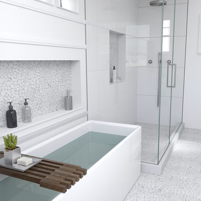 Elida Ceramica Stonescape White Marble 12-in x 12-in Honed Recycled glass Marble look Pebble Mosaic Floor and Wall Tile (1.001-sq ft Piece) - Image 6