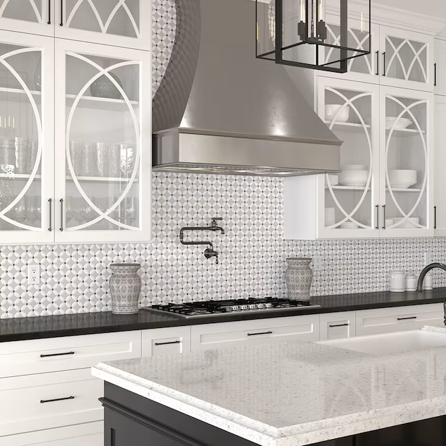 Boutique Ceramic Taupe Trellis Grey 12-in x 12-in Glossy Recycled glass Patterned Mosaic Floor and Wall Tile (0.979-sq ft Piece) - Image 6