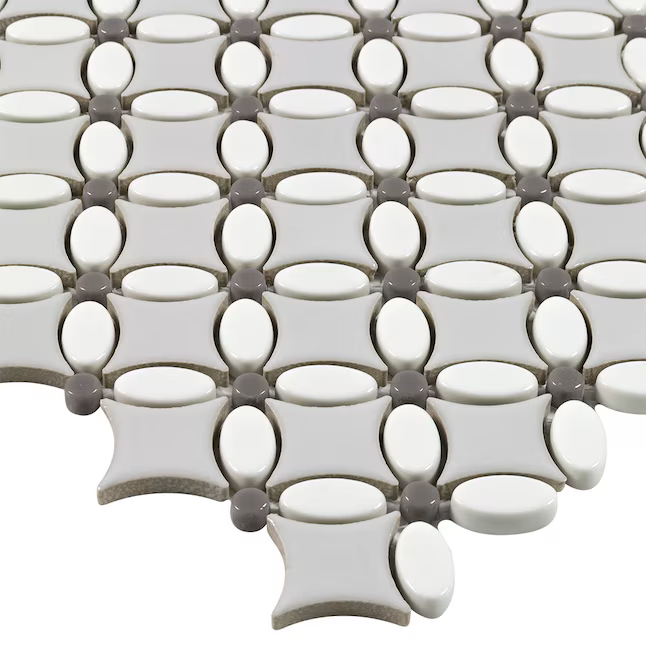 Boutique Ceramic Taupe Trellis Grey 12-in x 12-in Glossy Recycled glass Patterned Mosaic Floor and Wall Tile (0.979-sq ft Piece) - Image 5