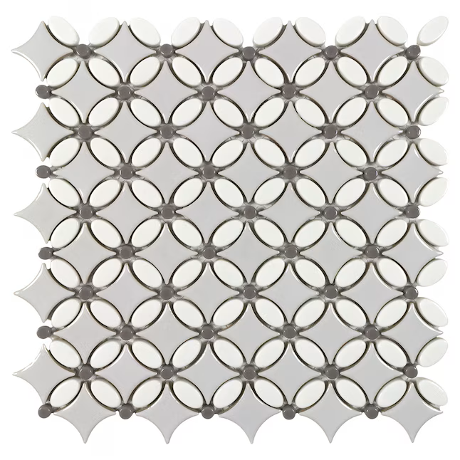 Boutique Ceramic Taupe Trellis Grey 12-in x 12-in Glossy Recycled glass Patterned Mosaic Floor and Wall Tile (0.979-sq ft Piece) - Image 4