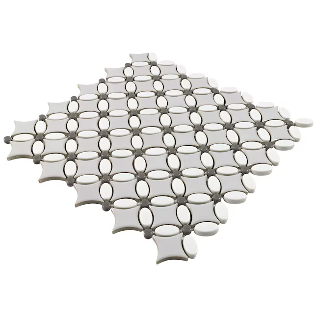 Boutique Ceramic Taupe Trellis Grey 12-in x 12-in Glossy Recycled glass Patterned Mosaic Floor and Wall Tile (0.979-sq ft Piece) - Image 3
