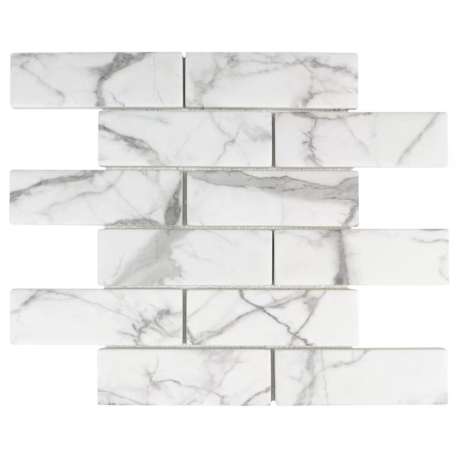Elida Ceramica Villa Grande White 12-in x 15-in Honed Recycled glass Marble look Mosaic Floor and Wall Tile (0.946-sq ft Piece) - Image 4